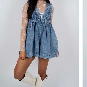 Denim Sleeveless Top with Pleated Front